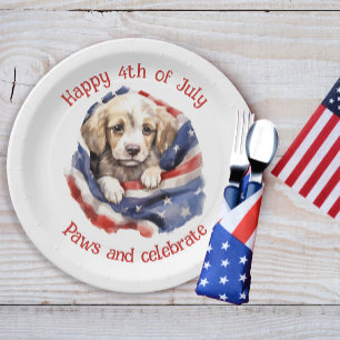 Schattige Puppy Rode Witte Blauwe Amerikaanse Vlag Papieren Bordje