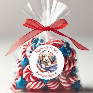 Schattige Puppy Rode Witte Blauwe Amerikaanse Vlag Ronde Sticker