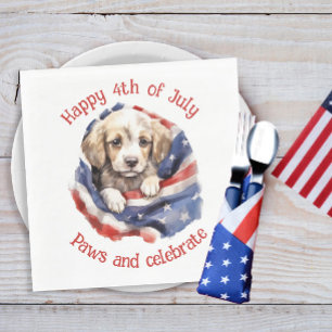 Schattige Puppy Rode Witte Blauwe Amerikaanse Vlag Servet