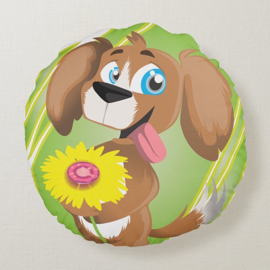 Schattige Puppy Rond Kussen (Achterkant)