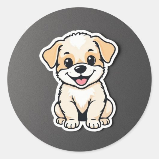 schattige puppy ronde sticker (Voorkant)
