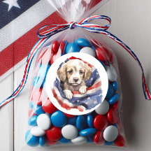 Schattige Puppy Rood Wit Blauw Amerikaans Vlag