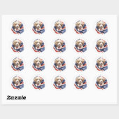 Schattige Puppy Rood Wit Blauw Amerikaans Vlag Ronde Sticker (Vel)