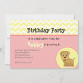 Schattige Puppy roze crème Birthday uitnodiging (Voorkant)