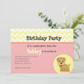 Schattige Puppy roze crème Birthday uitnodiging (Staand voorkant)