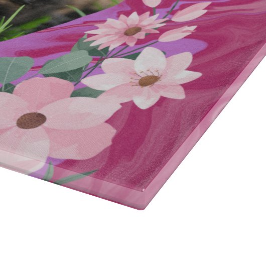 Schattige Puppy Roze Waterverf Bloemen Modern Cool Snijplank (Hoek)