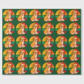 Schattige Puppy Santa Hat Retro Sunset Cadeaupapier (Vlak)
