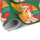 Schattige Puppy Santa Hat Retro Sunset Cadeaupapier (Rol Hoek)