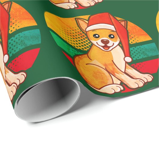 Schattige Puppy Santa Hat Retro Sunset Cadeaupapier (Rol Hoek)