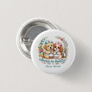 Schattige Puppy Verpleegster Pawsitive Waterverf G Ronde Button 3,2 Cm