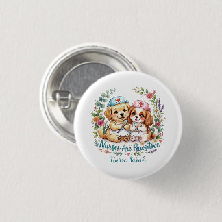 Schattige Puppy Verpleegster Pawsitive Waterverf G Ronde Button 3,2 Cm