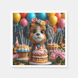 Schattige puppy viert verjaardag servet