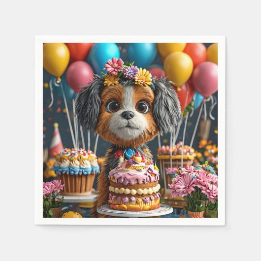 Schattige puppy viert verjaardag servet (Voorkant)