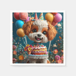 Schattige puppy viert verjaardag servet