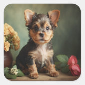  Schattige Puppy Yorkshire Terrier Hondenportret Vierkante Sticker (Voorkant)