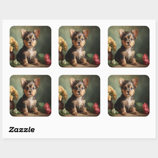  Schattige Puppy Yorkshire Terrier Hondenportret Vierkante Sticker (Vel)