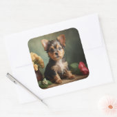  Schattige Puppy Yorkshire Terrier Hondenportret Vierkante Sticker (Envelop)