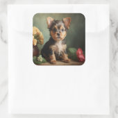  Schattige Puppy Yorkshire Terrier Hondenportret Vierkante Sticker (Tas)