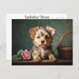  Schattige Puppy Yorkshire Terrier Roos Portret Briefkaart