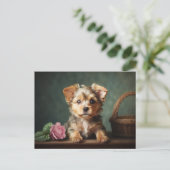  Schattige Puppy Yorkshire Terrier Roos Portret Briefkaart (Staand voorkant)