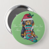 schattige puppy zwart en bruin met kerstmis ronde button 4,0 cm (Voorkant /achterkant)