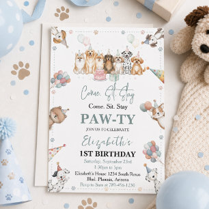 Schattige puppyhondjongen 1e verjaardag Pawty-ti Kaart