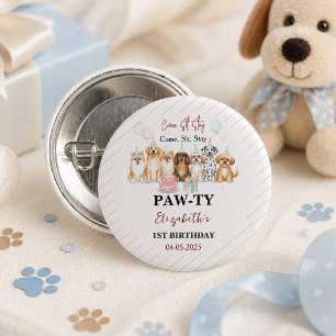 Schattige puppyhondjongen 1e verjaardag   Pawty Ti Ronde Button 3,2 Cm