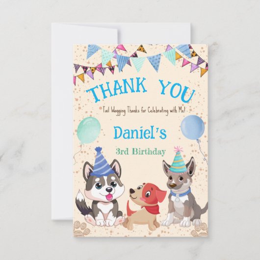 Schattige puppy's puppy feestje laten we poot-fees bedankkaart (Voorkant)