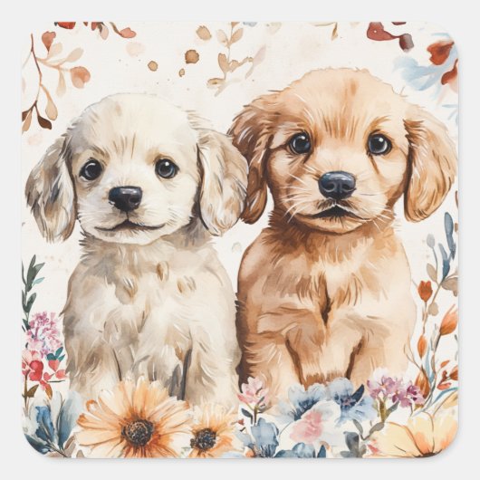 Schattige Pups Vierkante Sticker (Voorkant)