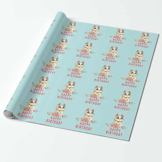 Schattige Purrfect Cat Kitten Verjaardag Wrapping  Cadeaupapier (Uitgerold)