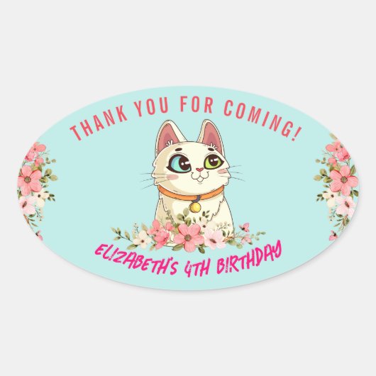 Schattige Purrfect Cat Kitten Verjaardagsfeest Ovale Sticker (Voorkant)