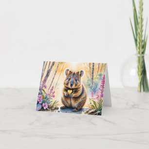 Schattige Quokka Bloem Hart Waterverf Lege Wenskaa Kaart