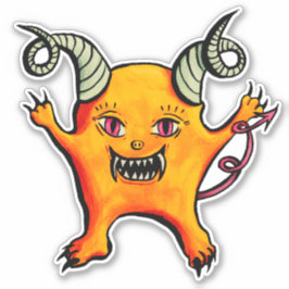 Schattige raar gehoornde kleine demon creature sticker