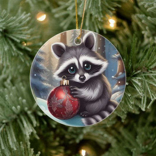 Schattige Raccoon Kerstornament Keramisch Ornament (Boom)