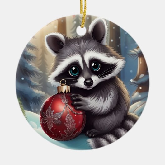 Schattige Raccoon Kerstornament Keramisch Ornament (Voorkant)