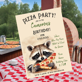 Schattige Raccoon Pizza Verjaardagsfeest Kaart
