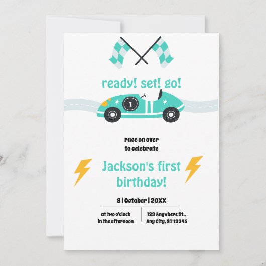 Schattige Race Auto Kinder Blauw Elke Leeftijd Ver Kaart (Voorkant)