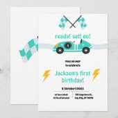 Schattige Race Auto Kinder Blauw Elke Leeftijd Ver Kaart (Voorkant / Achterkant)