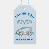 Schattige Race Car Flags Blue Boy Verjaardag Dank  Cadeaulabel (Achterkant)