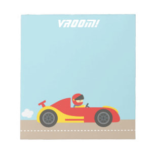 Schattige raceauto jongen coureur notitieblok