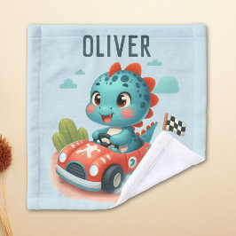 Schattige Racer Dino rijdt in een Snel Auto Washandje