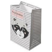 Schattige Racoon Grijs Gestreept Kinder Birthdayn  Medium Cadeauzakje (Voorkant Gekanteld)