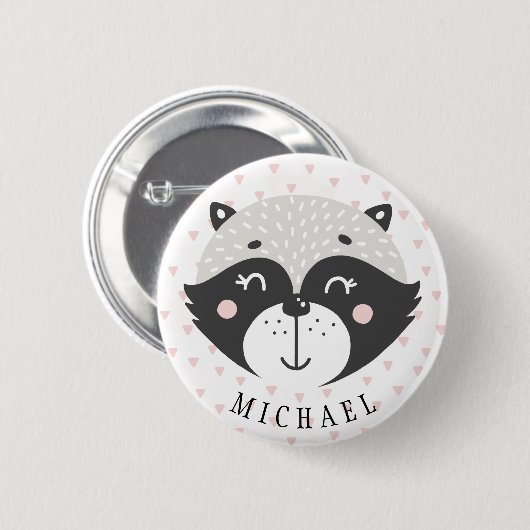 Schattige Racoon Kids Verjaardagsgunst Naam Button (Voorkant /achterkant)