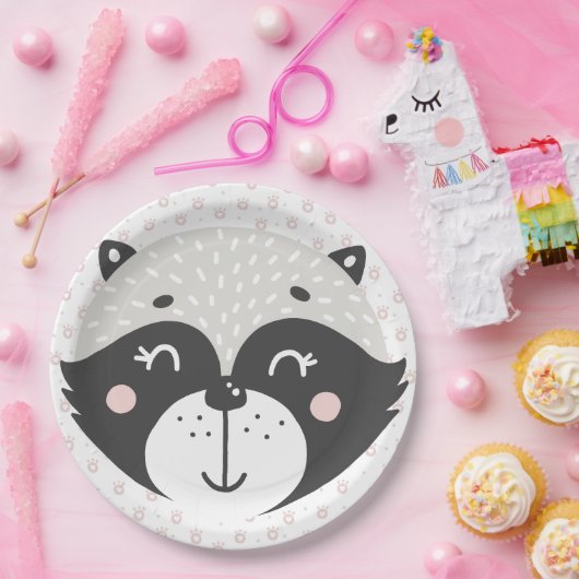 Schattige Racoon - Kinderen Verjaardag / Baby show Papieren Bordje (Feest)