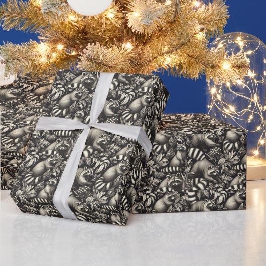 Schattige Racoon Naadloos Cadeaupapier (Feestdagen)