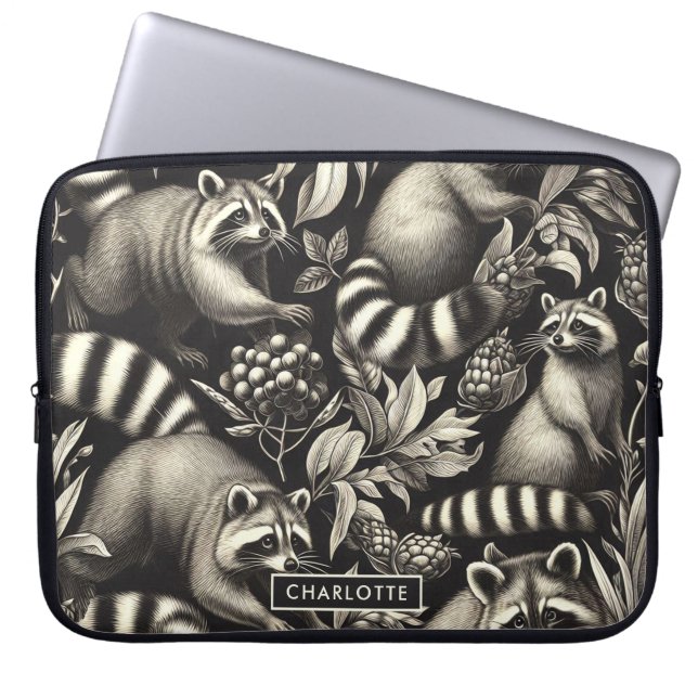 Schattige  Racoon Naadloos Laptop Sleeve (Voorkant)