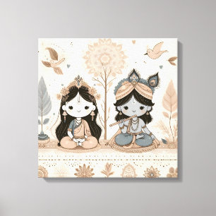 Schattige Radhe Krishna Mandala Muurkunst Spirit Canvas Afdruk