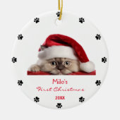 Schattige Ragdoll Cat Santa Hat Paw gepersonalisee Keramisch Ornament (Voorkant)