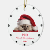 Schattige Ragdoll Cat Santa Hat Paw gepersonalisee Keramisch Ornament (Links)