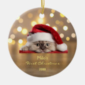 Schattige Ragdoll Cat Santa Hat Paw Gold gepersona Keramisch Ornament (Voorkant)